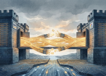 Ilustrasi gambar kerjasama lintas platform cloud AWS dan Google