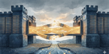 Ilustrasi gambar kerjasama lintas platform cloud AWS dan Google